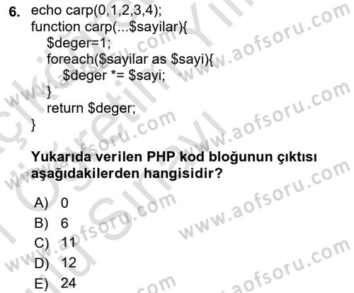 İnternet Tabanlı Programlama Dersi 2020 - 2021 Yılı Yaz Okulu Sınav Soruları 6. Soru