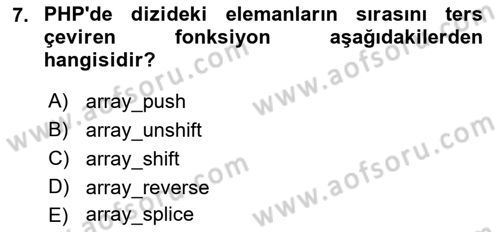 İnternet Tabanlı Programlama Dersi 2020 - 2021 Yılı Yaz Okulu Sınav Soruları 7. Soru