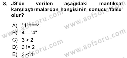 İnternet Tabanlı Programlama Dersi 2020 - 2021 Yılı Yaz Okulu Sınav Soruları 8. Soru
