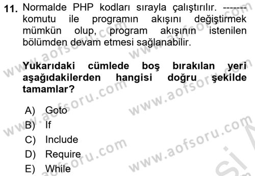 İnternet Tabanlı Programlama Dersi 2021 - 2022 Yılı (Vize) Ara Sınav Soruları 11. Soru