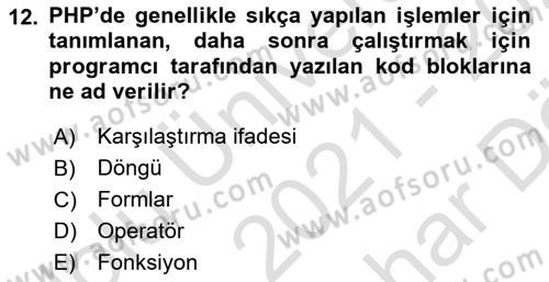 İnternet Tabanlı Programlama Dersi 2021 - 2022 Yılı (Vize) Ara Sınav Soruları 12. Soru