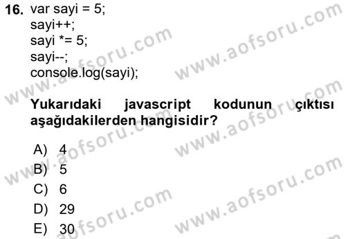 İnternet Tabanlı Programlama Dersi 2021 - 2022 Yılı (Vize) Ara Sınav Soruları 16. Soru