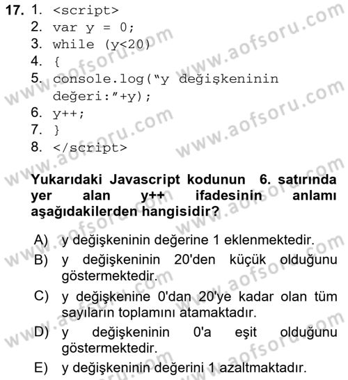 İnternet Tabanlı Programlama Dersi 2021 - 2022 Yılı (Vize) Ara Sınav Soruları 17. Soru
