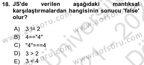İnternet Tabanlı Programlama Dersi 2021 - 2022 Yılı (Vize) Ara Sınav Soruları 18. Soru