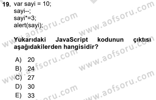 İnternet Tabanlı Programlama Dersi 2021 - 2022 Yılı (Vize) Ara Sınav Soruları 19. Soru