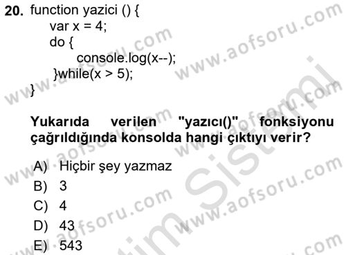 İnternet Tabanlı Programlama Dersi 2021 - 2022 Yılı (Vize) Ara Sınav Soruları 20. Soru