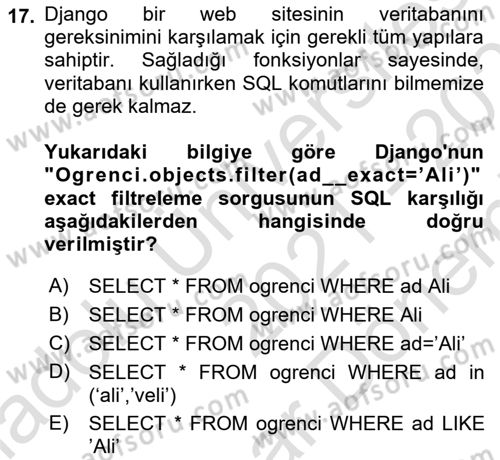 İnternet Tabanlı Programlama Dersi 2021 - 2022 Yılı (Final) Dönem Sonu Sınav Soruları 17. Soru