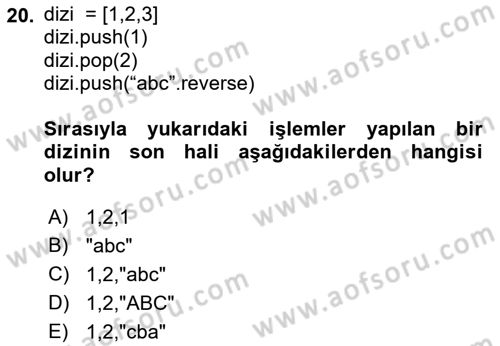 İnternet Tabanlı Programlama Dersi 2021 - 2022 Yılı (Final) Dönem Sonu Sınav Soruları 20. Soru