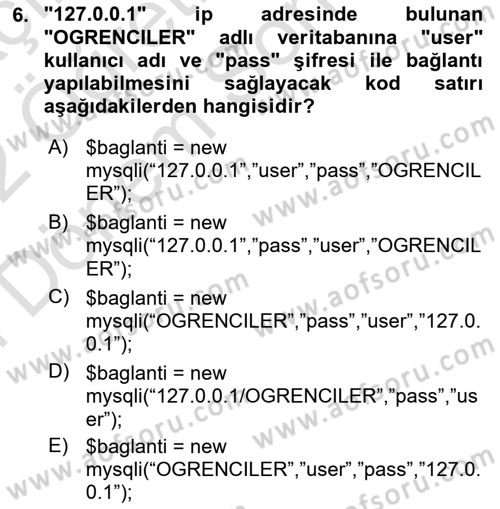 İnternet Tabanlı Programlama Dersi 2021 - 2022 Yılı (Final) Dönem Sonu Sınav Soruları 6. Soru