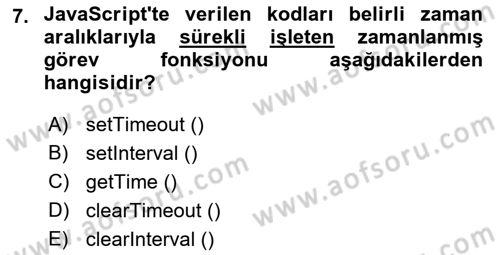 İnternet Tabanlı Programlama Dersi 2021 - 2022 Yılı (Final) Dönem Sonu Sınav Soruları 7. Soru