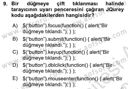 İnternet Tabanlı Programlama Dersi 2021 - 2022 Yılı (Final) Dönem Sonu Sınav Soruları 9. Soru