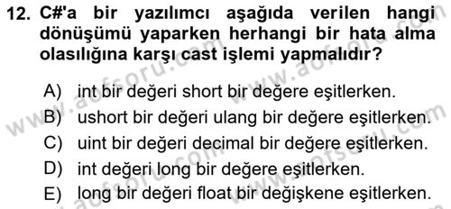 İnternet Tabanlı Programlama Dersi 2021 - 2022 Yılı Yaz Okulu Sınav Soruları 12. Soru
