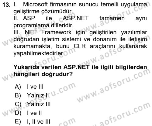 İnternet Tabanlı Programlama Dersi 2021 - 2022 Yılı Yaz Okulu Sınav Soruları 13. Soru