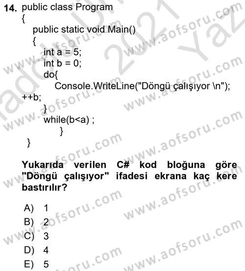 İnternet Tabanlı Programlama Dersi 2021 - 2022 Yılı Yaz Okulu Sınav Soruları 14. Soru