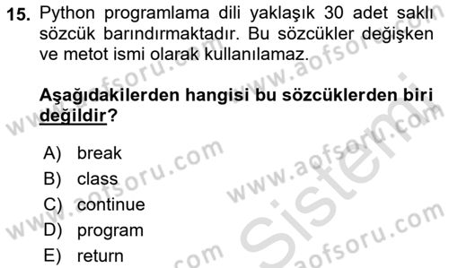 İnternet Tabanlı Programlama Dersi 2021 - 2022 Yılı Yaz Okulu Sınav Soruları 15. Soru