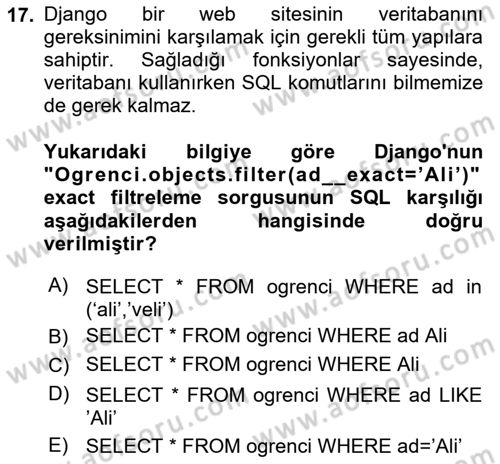 İnternet Tabanlı Programlama Dersi 2021 - 2022 Yılı Yaz Okulu Sınav Soruları 17. Soru