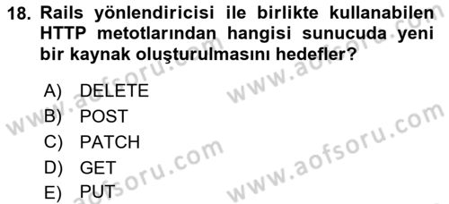 İnternet Tabanlı Programlama Dersi 2021 - 2022 Yılı Yaz Okulu Sınav Soruları 18. Soru