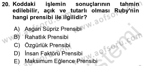 İnternet Tabanlı Programlama Dersi 2021 - 2022 Yılı Yaz Okulu Sınav Soruları 20. Soru