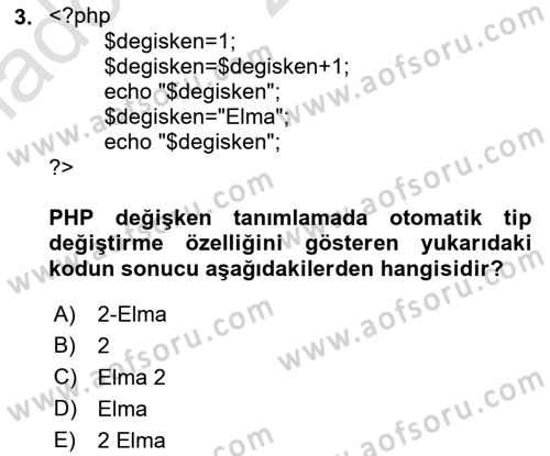 İnternet Tabanlı Programlama Dersi 2021 - 2022 Yılı Yaz Okulu Sınav Soruları 3. Soru