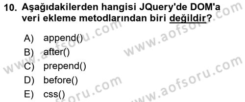 İnternet Tabanlı Programlama Dersi 2022 - 2023 Yılı Yaz Okulu Sınav Soruları 10. Soru