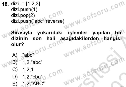 İnternet Tabanlı Programlama Dersi 2022 - 2023 Yılı Yaz Okulu Sınav Soruları 18. Soru