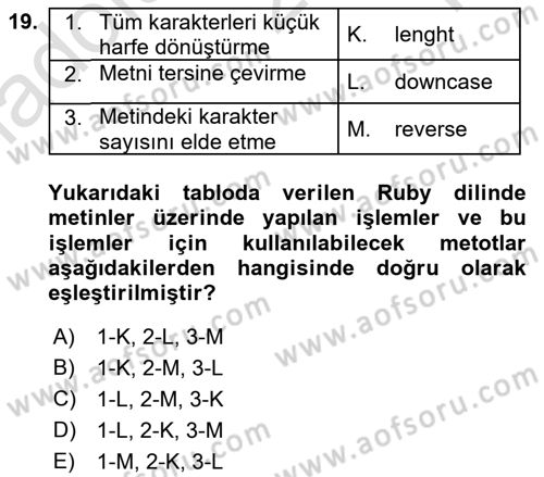 İnternet Tabanlı Programlama Dersi 2022 - 2023 Yılı Yaz Okulu Sınav Soruları 19. Soru