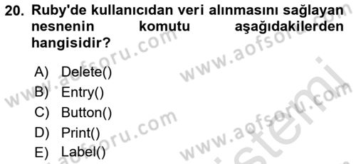 İnternet Tabanlı Programlama Dersi 2022 - 2023 Yılı Yaz Okulu Sınav Soruları 20. Soru