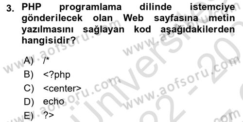 İnternet Tabanlı Programlama Dersi 2022 - 2023 Yılı Yaz Okulu Sınav Soruları 3. Soru