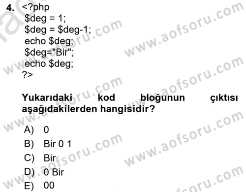 İnternet Tabanlı Programlama Dersi 2022 - 2023 Yılı Yaz Okulu Sınav Soruları 4. Soru