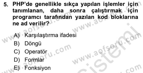 İnternet Tabanlı Programlama Dersi 2022 - 2023 Yılı Yaz Okulu Sınav Soruları 5. Soru