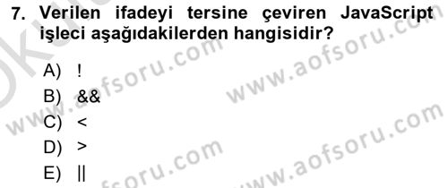 İnternet Tabanlı Programlama Dersi 2022 - 2023 Yılı Yaz Okulu Sınav Soruları 7. Soru