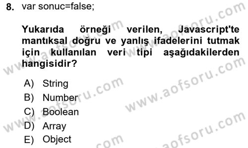 İnternet Tabanlı Programlama Dersi 2022 - 2023 Yılı Yaz Okulu Sınav Soruları 8. Soru