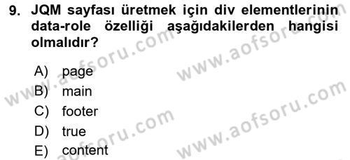 İnternet Tabanlı Programlama Dersi 2022 - 2023 Yılı Yaz Okulu Sınav Soruları 9. Soru