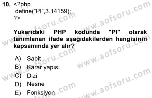 İnternet Tabanlı Programlama Dersi 2023 - 2024 Yılı (Vize) Ara Sınav Soruları 10. Soru