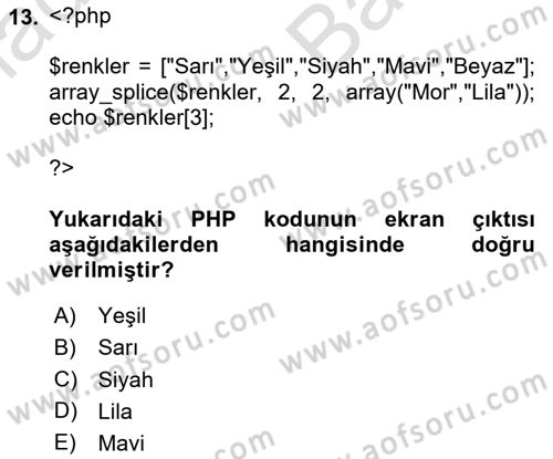 İnternet Tabanlı Programlama Dersi 2023 - 2024 Yılı (Vize) Ara Sınav Soruları 13. Soru