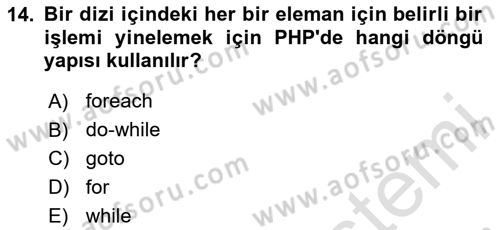 İnternet Tabanlı Programlama Dersi 2023 - 2024 Yılı (Vize) Ara Sınav Soruları 14. Soru