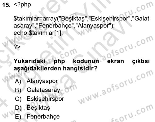 İnternet Tabanlı Programlama Dersi 2023 - 2024 Yılı (Vize) Ara Sınav Soruları 15. Soru