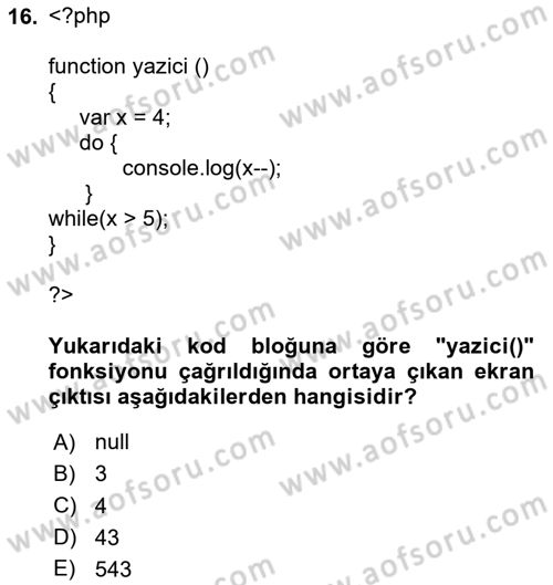 İnternet Tabanlı Programlama Dersi 2023 - 2024 Yılı (Vize) Ara Sınav Soruları 16. Soru