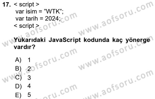 İnternet Tabanlı Programlama Dersi 2023 - 2024 Yılı (Vize) Ara Sınav Soruları 17. Soru