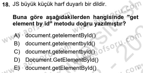 İnternet Tabanlı Programlama Dersi 2023 - 2024 Yılı (Vize) Ara Sınav Soruları 18. Soru