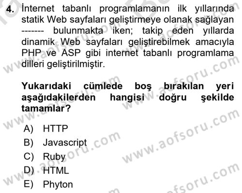 İnternet Tabanlı Programlama Dersi 2023 - 2024 Yılı (Vize) Ara Sınav Soruları 4. Soru