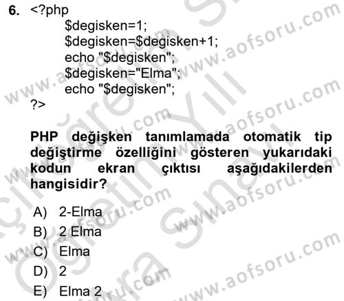 İnternet Tabanlı Programlama Dersi 2023 - 2024 Yılı (Vize) Ara Sınav Soruları 6. Soru
