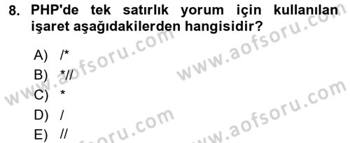 İnternet Tabanlı Programlama Dersi 2023 - 2024 Yılı (Vize) Ara Sınav Soruları 8. Soru