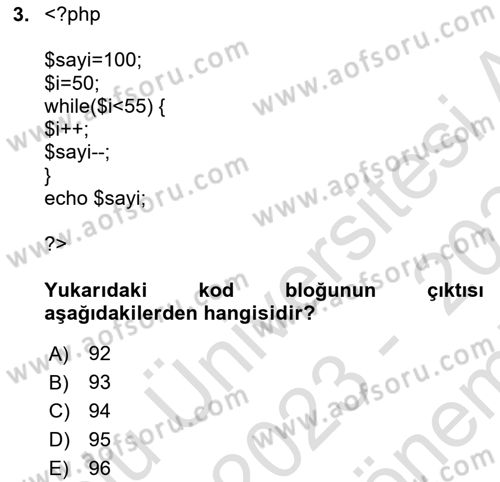 İnternet Tabanlı Programlama Dersi 2023 - 2024 Yılı (Final) Dönem Sonu Sınav Soruları 3. Soru