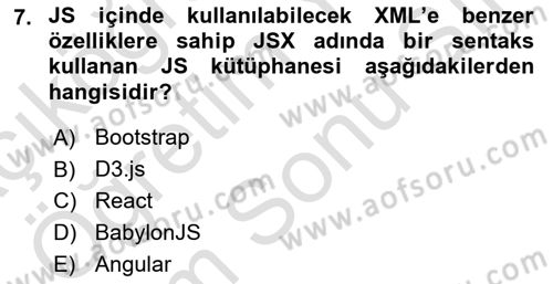 İnternet Tabanlı Programlama Dersi 2023 - 2024 Yılı (Final) Dönem Sonu Sınav Soruları 7. Soru