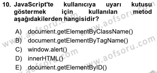 İnternet Tabanlı Programlama Dersi 2023 - 2024 Yılı Yaz Okulu Sınav Soruları 10. Soru