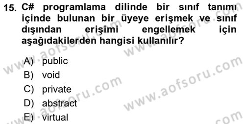 İnternet Tabanlı Programlama Dersi 2023 - 2024 Yılı Yaz Okulu Sınav Soruları 15. Soru