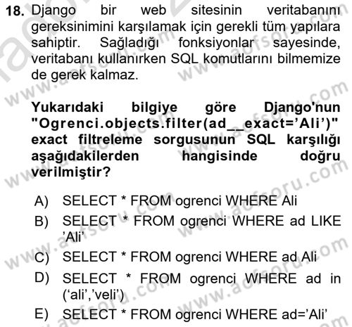 İnternet Tabanlı Programlama Dersi 2023 - 2024 Yılı Yaz Okulu Sınav Soruları 18. Soru