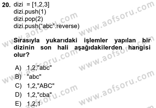 İnternet Tabanlı Programlama Dersi 2023 - 2024 Yılı Yaz Okulu Sınav Soruları 20. Soru