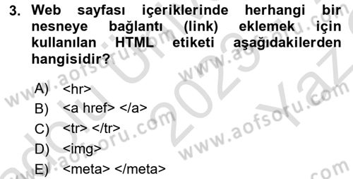 İnternet Tabanlı Programlama Dersi 2023 - 2024 Yılı Yaz Okulu Sınav Soruları 3. Soru